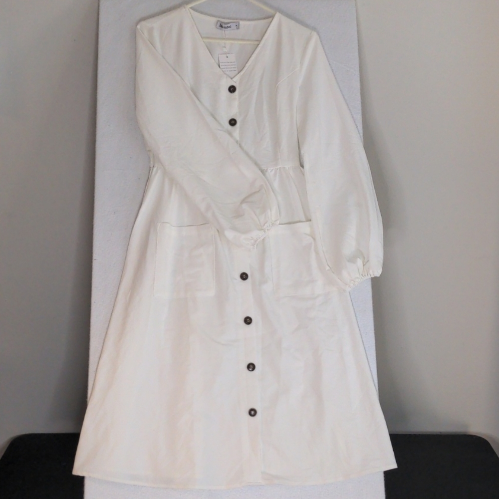 White Jasambac Button-down Dress Size Small